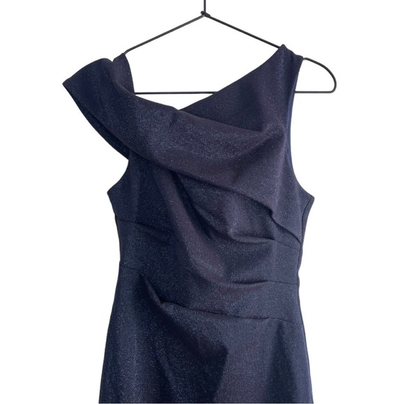 New! Aidan Maddox Asymmetrical Neckline Glitter Gown - Picture 9 of 12